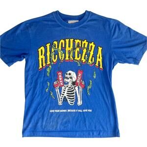 Ricchezza Mens T Shirt Sz M RARE Save Your Money Skeleton Graphic Gun Streetwear